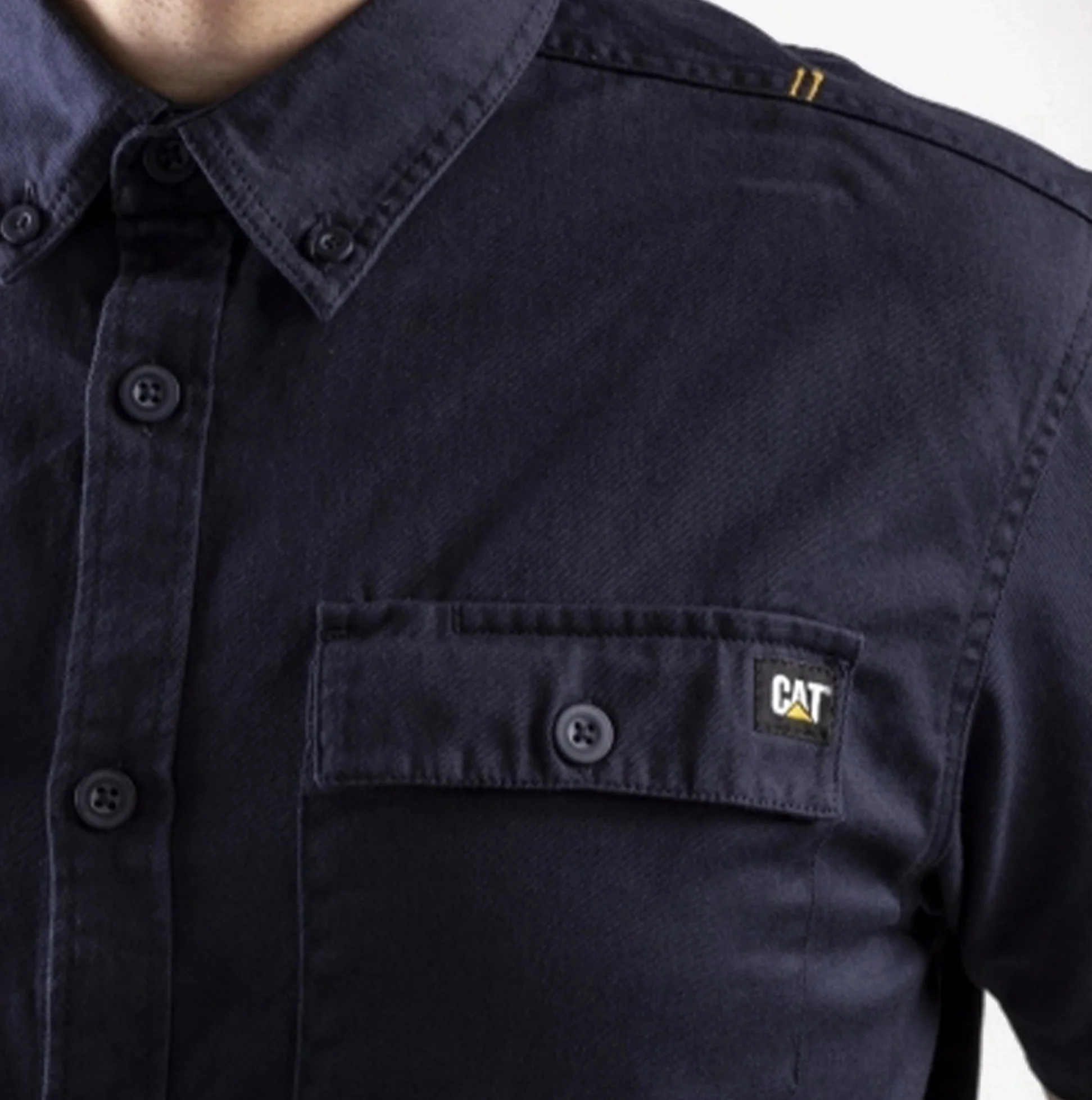 CAT BUTTON UP Mens Cotton Twill Short Sleeve Shirt Navy - Image 4