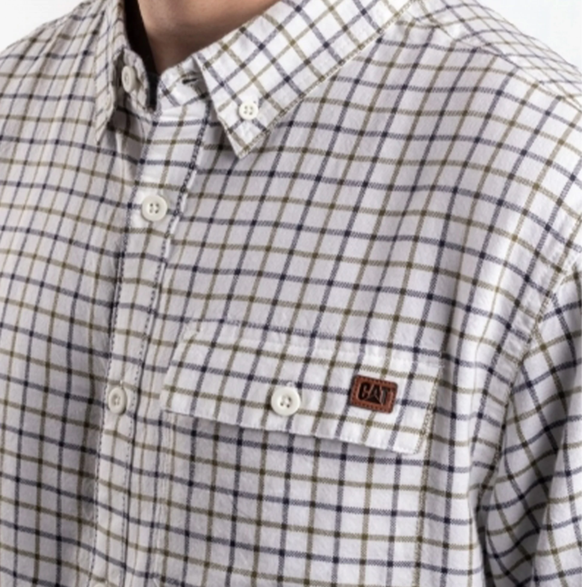 CAT TATTERSALL BUTTON DOWN Mens Cotton Shirt Green - Image 4