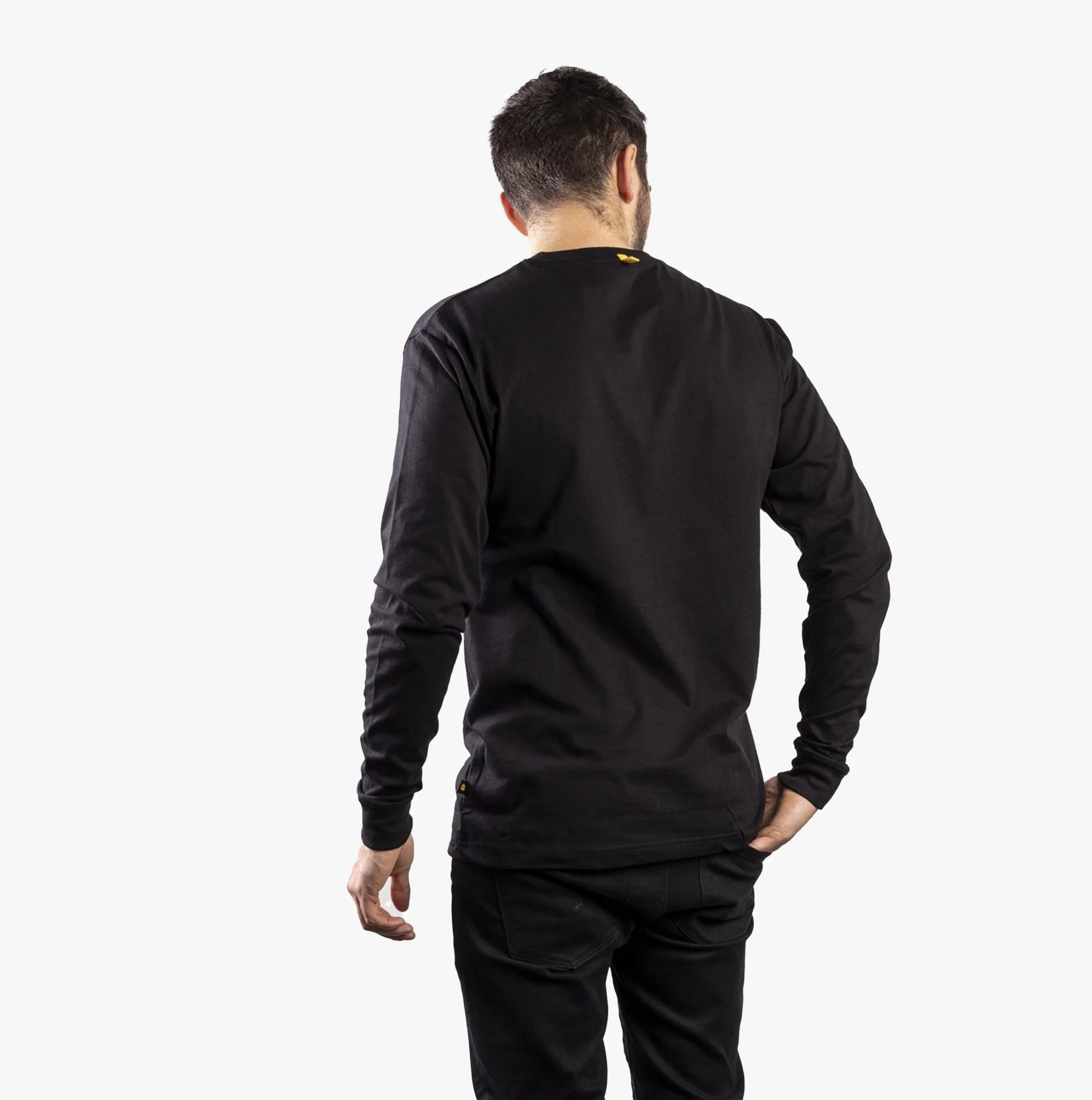 CAT TRADEMARK BANNER Mens Cotton Long Sleeve T-Shirt Black - Image 4