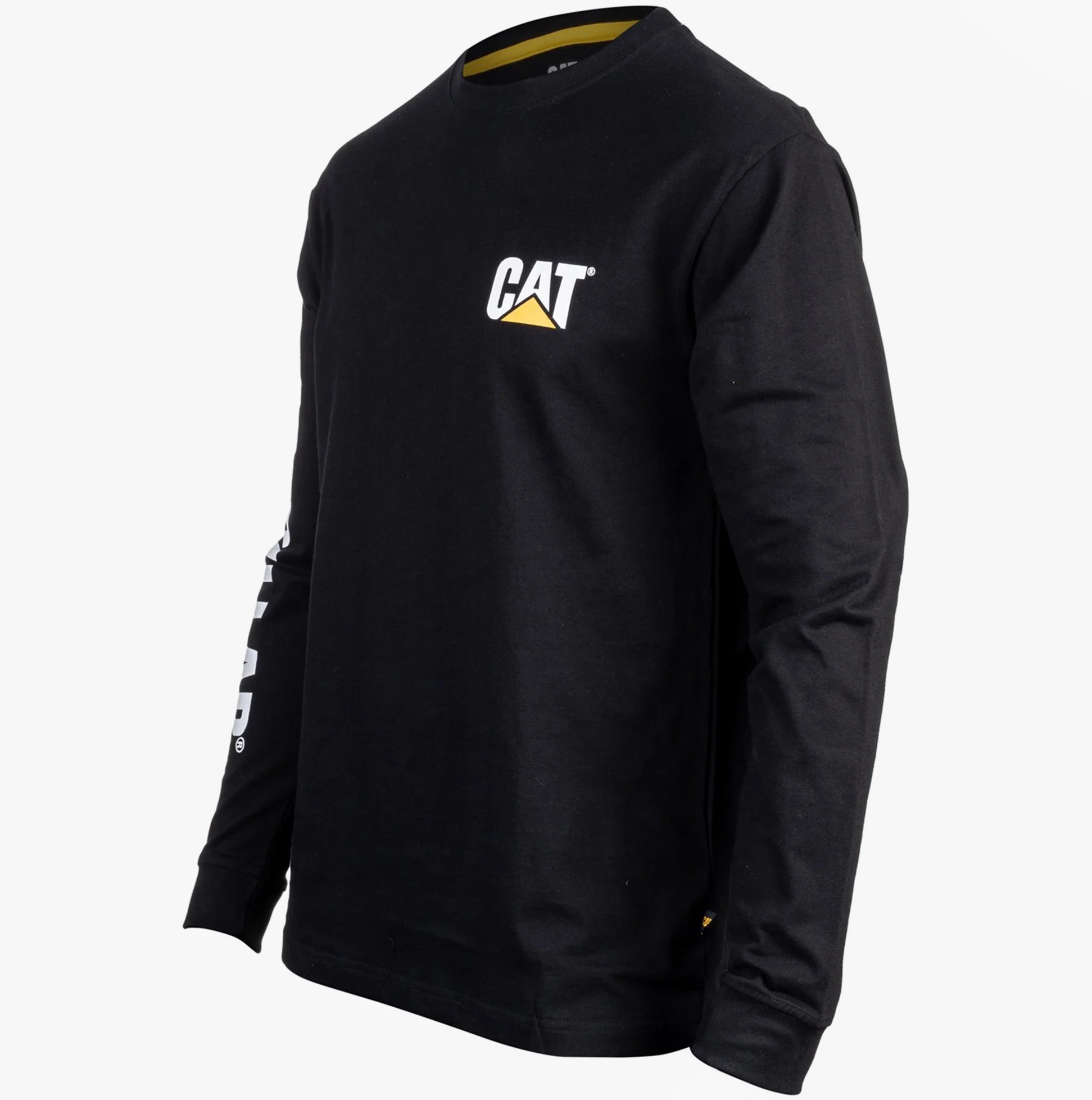 CAT TRADEMARK BANNER Mens Cotton Long Sleeve T-Shirt Black - Image 6