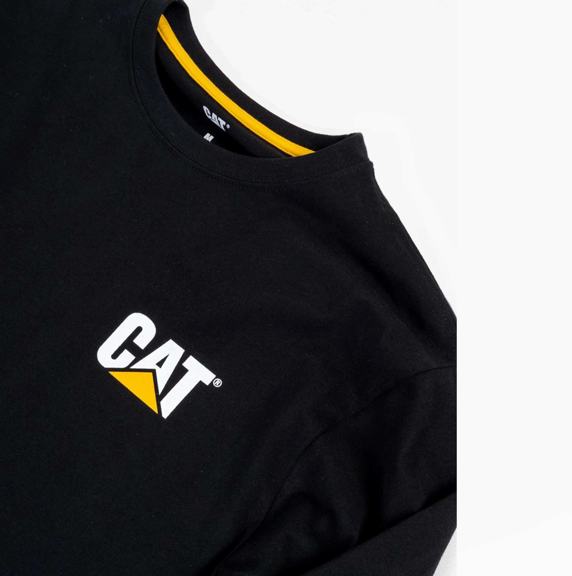 CAT TRADEMARK BANNER Mens Cotton Long Sleeve T-Shirt Black - Image 7