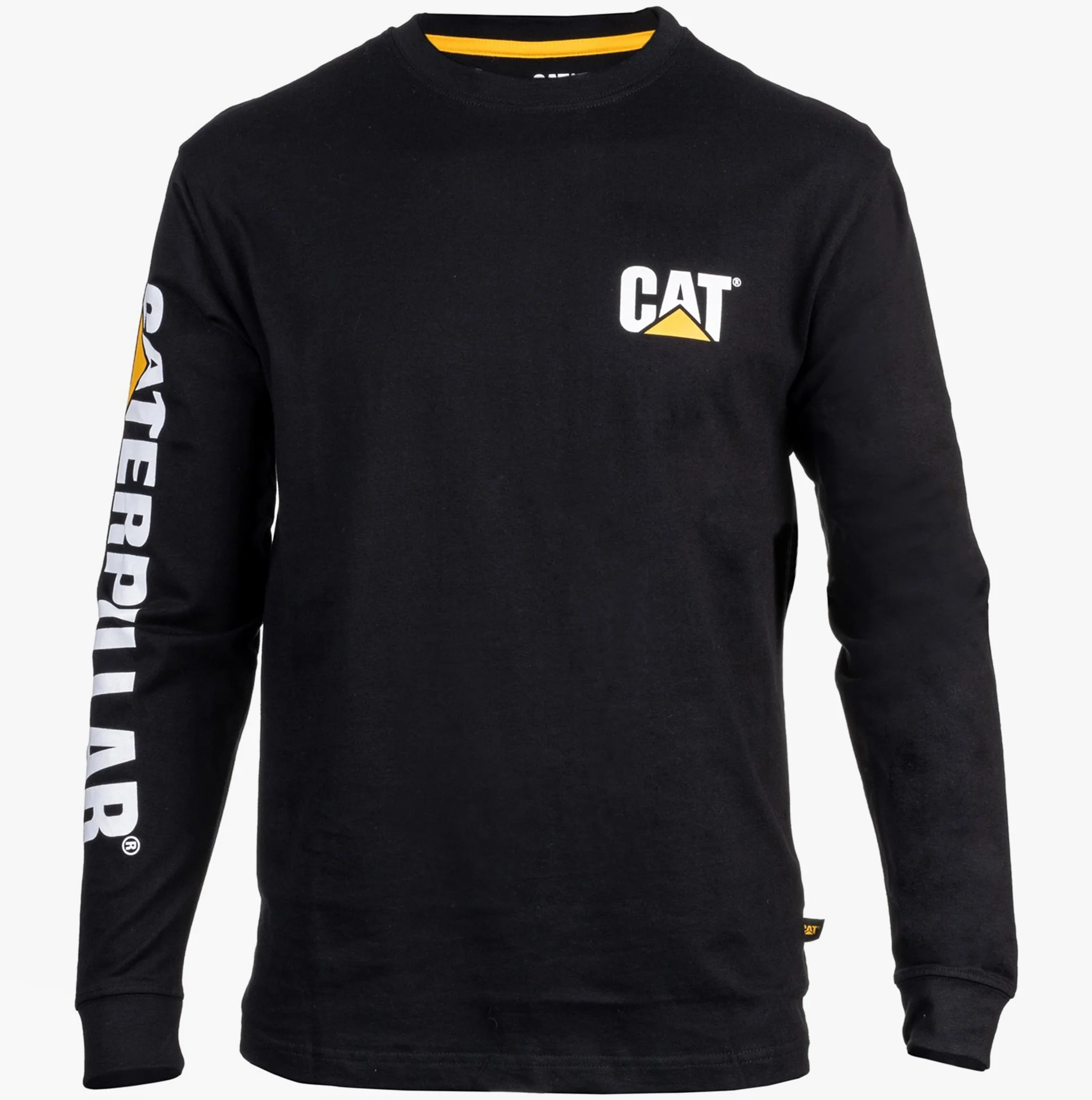 CAT TRADEMARK BANNER Mens Cotton Long Sleeve T-Shirt Black - Image 8