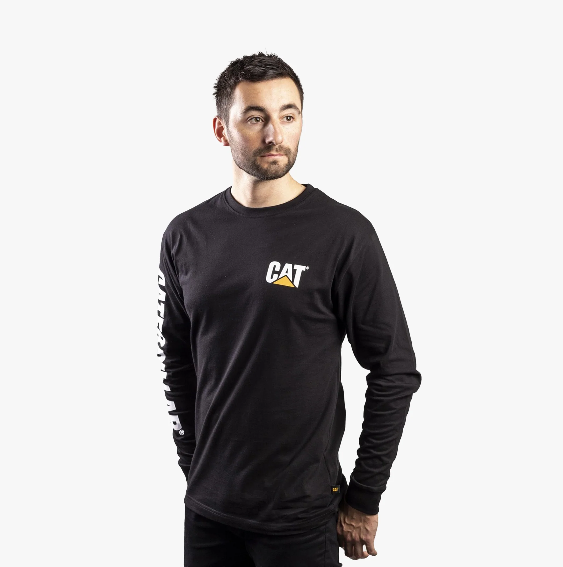CAT TRADEMARK BANNER Mens Cotton Long Sleeve T-Shirt Black - Image 9