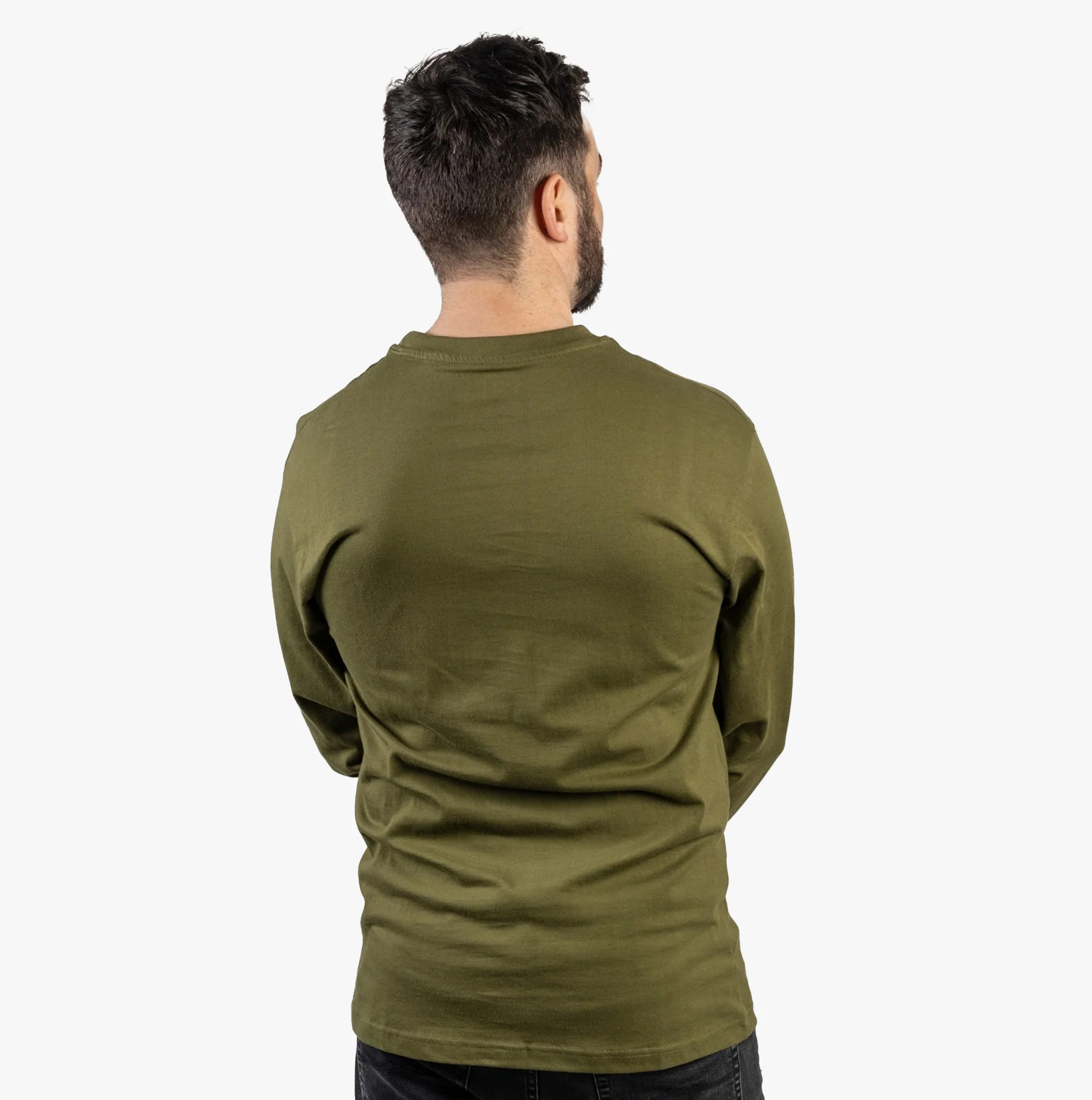 CAT TRADEMARK BANNER Mens Cotton Long Sleeve T-Shirt Green - Image 3