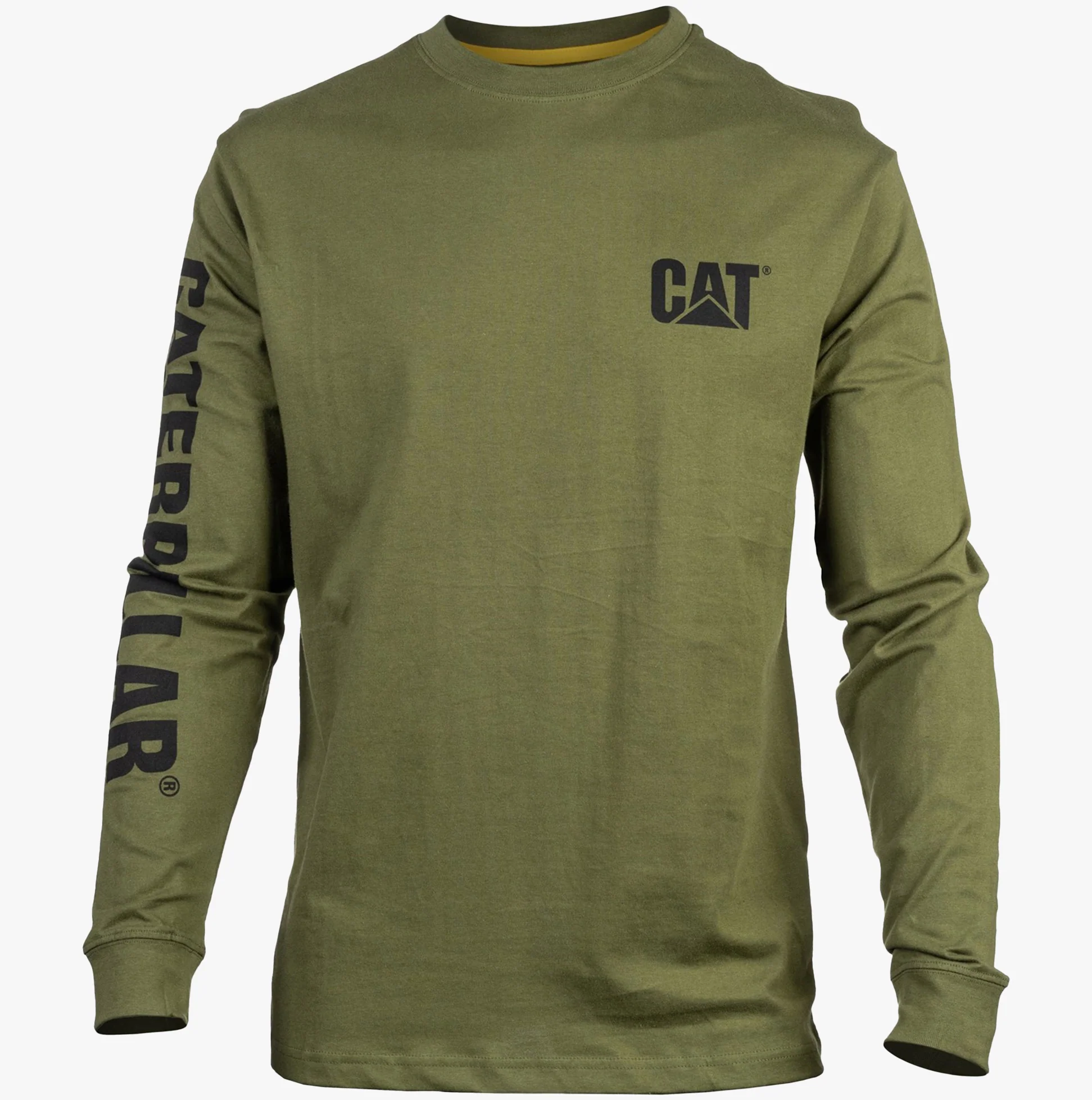 CAT TRADEMARK BANNER Mens Cotton Long Sleeve T-Shirt Green - Image 4