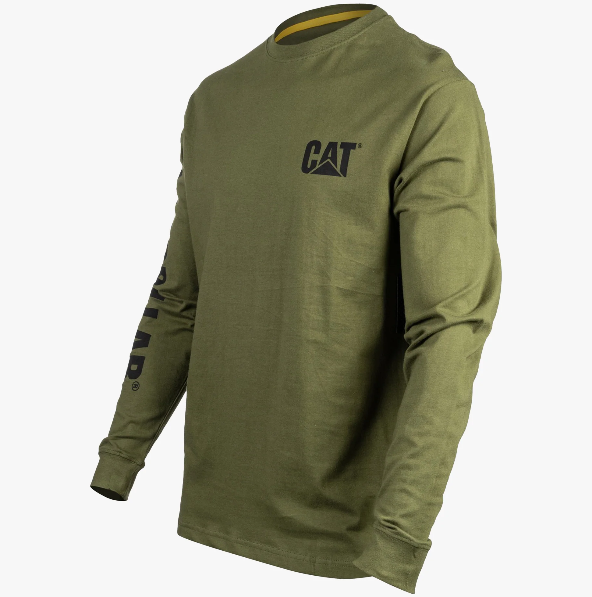 CAT TRADEMARK BANNER Mens Cotton Long Sleeve T-Shirt Green - Image 6