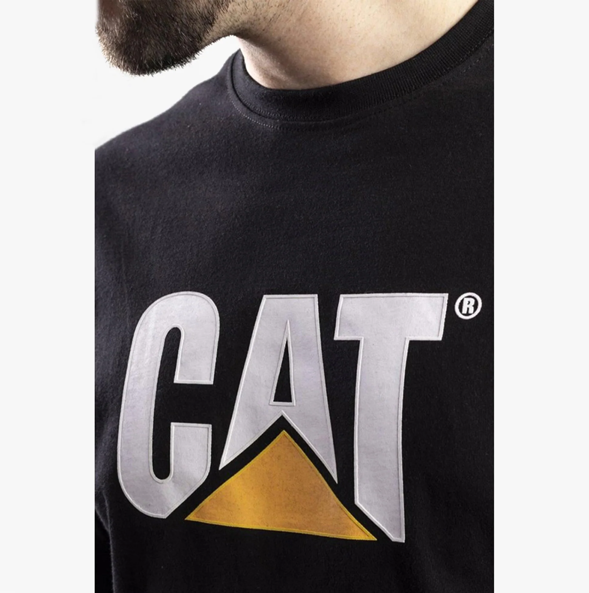 CAT TRADEMARK LOGO Mens Cotton T-Shirt Black - Image 3