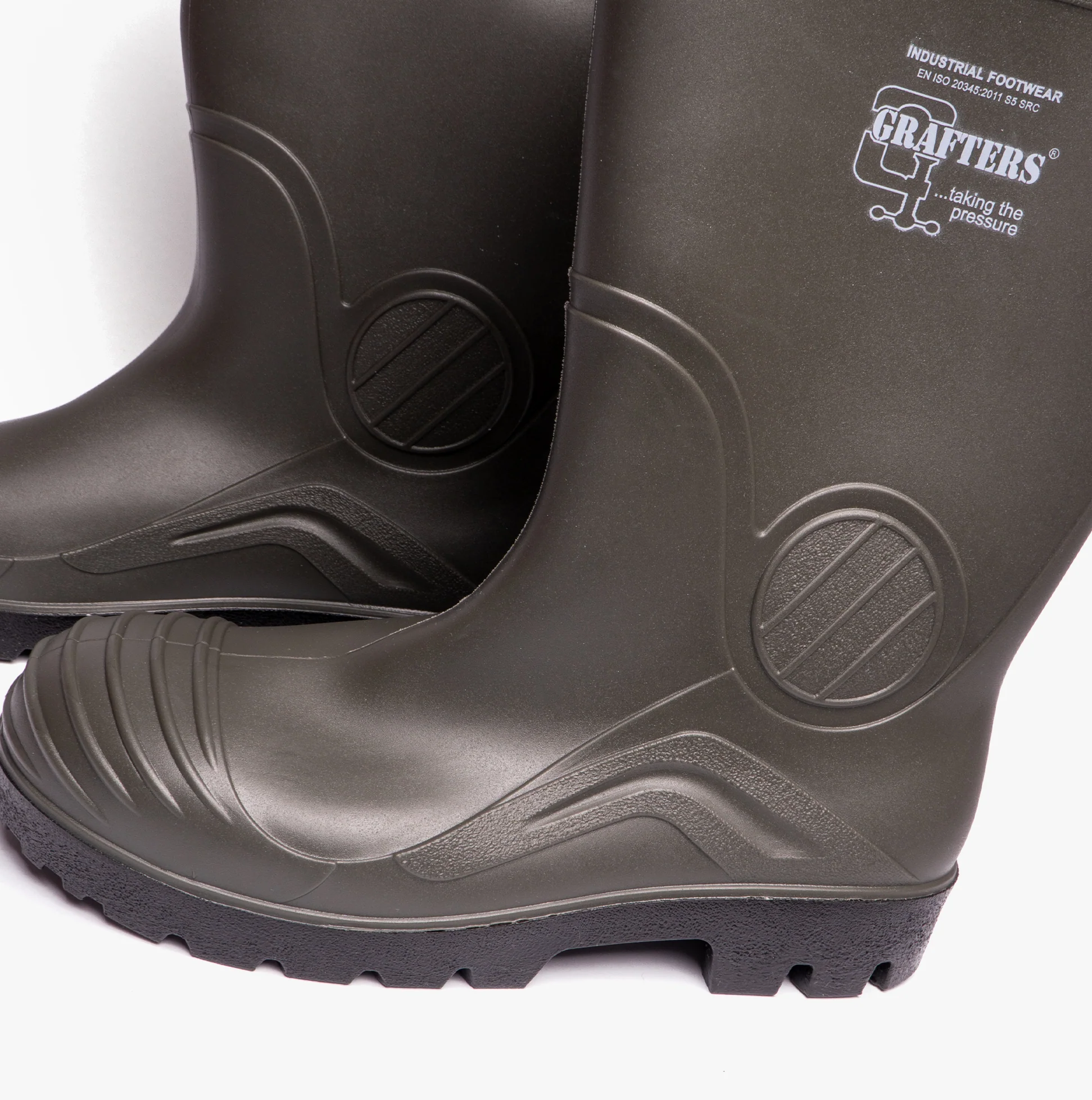 Grafters W408E Mens Wellington Safety Boots Green - Image 4