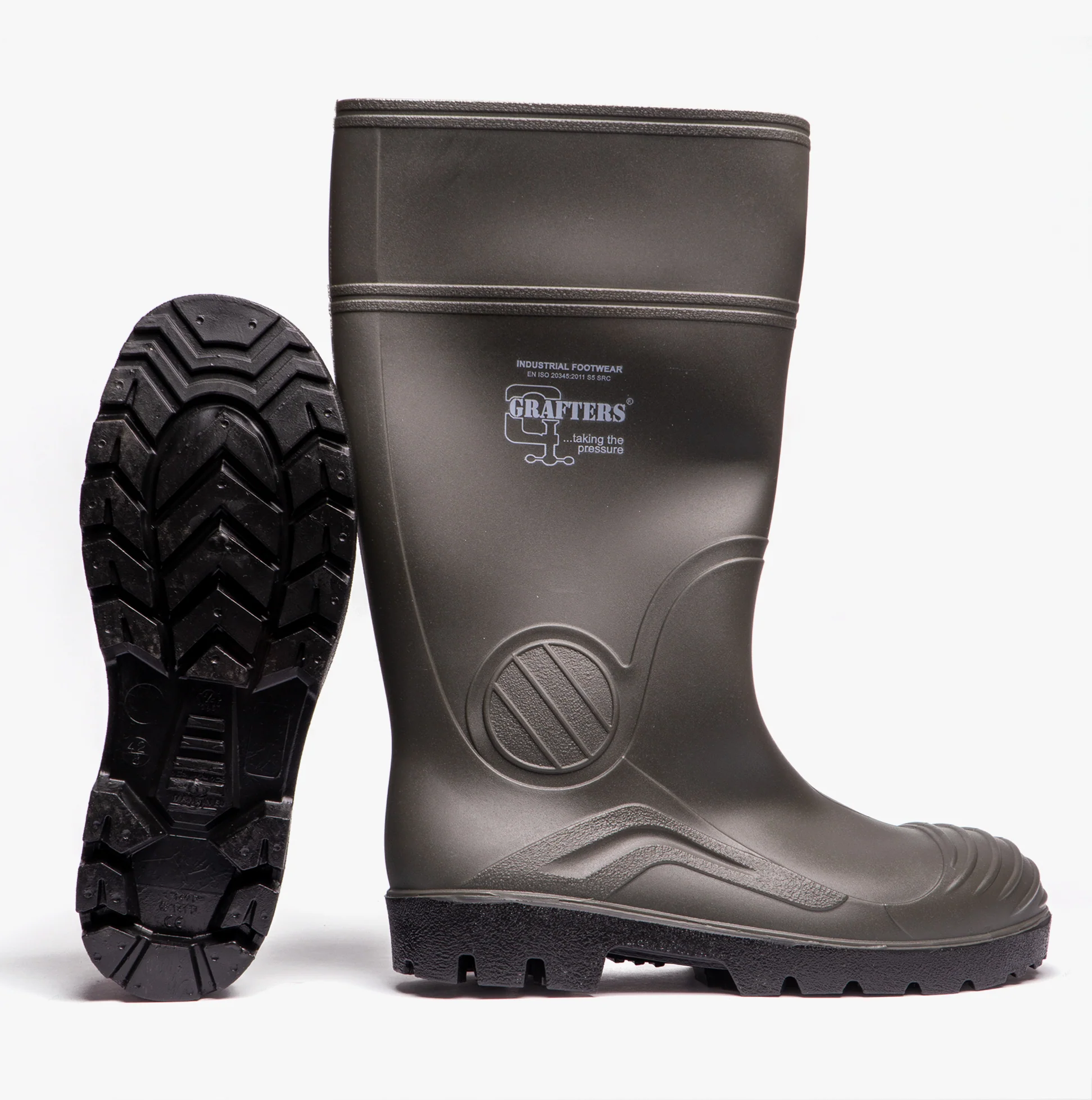 Grafters W408E Mens Wellington Safety Boots Green - Image 6